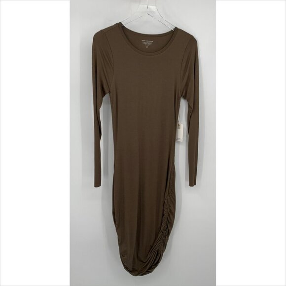 Good American midi ruched knit dress olive green fog stretch bodycon new Large 3 - Picture 2 of 5